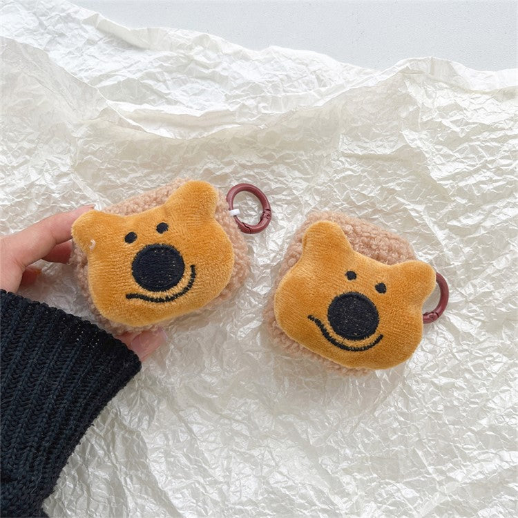 For Apple AirPods with Charging Case (2016) / (2019) / AirPods with Wireless Charging Case (2019) Cute Bear Fluff TPU Earphone Case Protective Earbud Cover with Ring Buckle