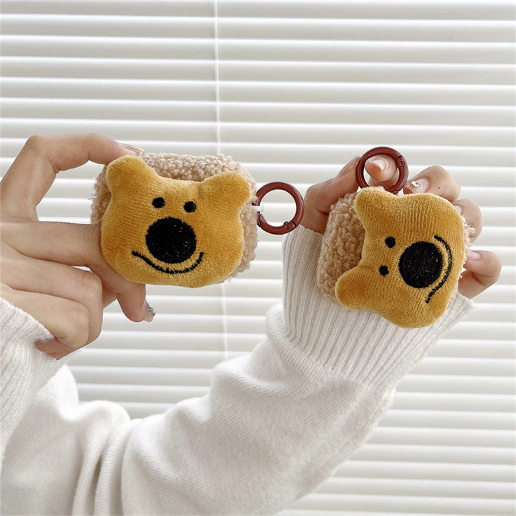 For Apple AirPods with Charging Case (2016) / (2019) / AirPods with Wireless Charging Case (2019) Cute Bear Fluff TPU Earphone Case Protective Earbud Cover with Ring Buckle