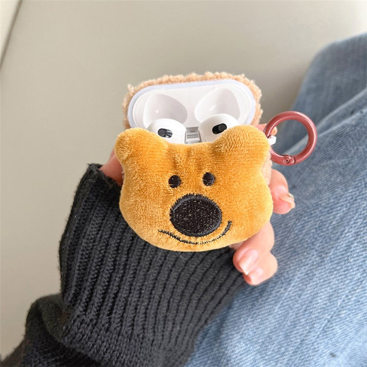 For Apple AirPods 3 Cute Bear Design Fluff TPU Earphone Case Anti-scratch Earbud Protective Cover with Ring Buckle