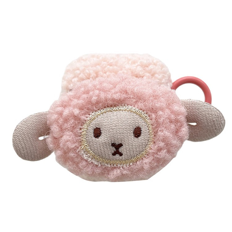 For Apple AirPods with Charging Case (2016) / (2019) / AirPods with Wireless Charging Case (2019) Cute Sheep Decor Earphone Case Fluff TPU Earbud Anti-drop Cover with Ring Buckle - Pink