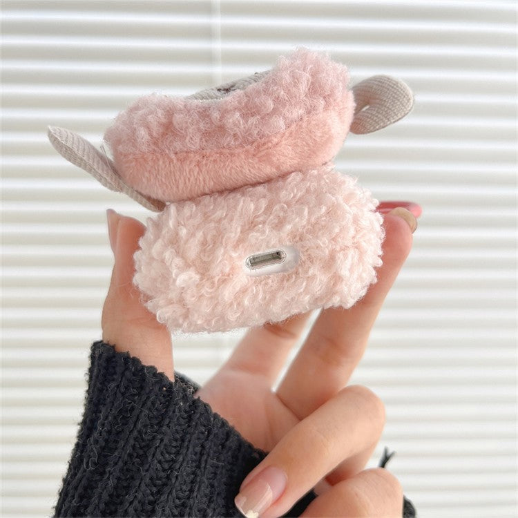 For Apple AirPods with Charging Case (2016) / (2019) / AirPods with Wireless Charging Case (2019) Cute Sheep Decor Earphone Case Fluff TPU Earbud Anti-drop Cover with Ring Buckle - Pink