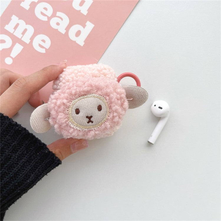 For Apple AirPods with Charging Case (2016) / (2019) / AirPods with Wireless Charging Case (2019) Cute Sheep Decor Earphone Case Fluff TPU Earbud Anti-drop Cover with Ring Buckle - Pink