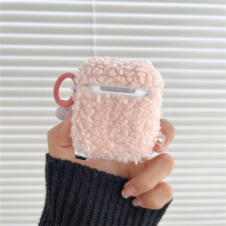 For Apple AirPods with Charging Case (2016) / (2019) / AirPods with Wireless Charging Case (2019) Cute Sheep Decor Earphone Case Fluff TPU Earbud Anti-drop Cover with Ring Buckle - Pink