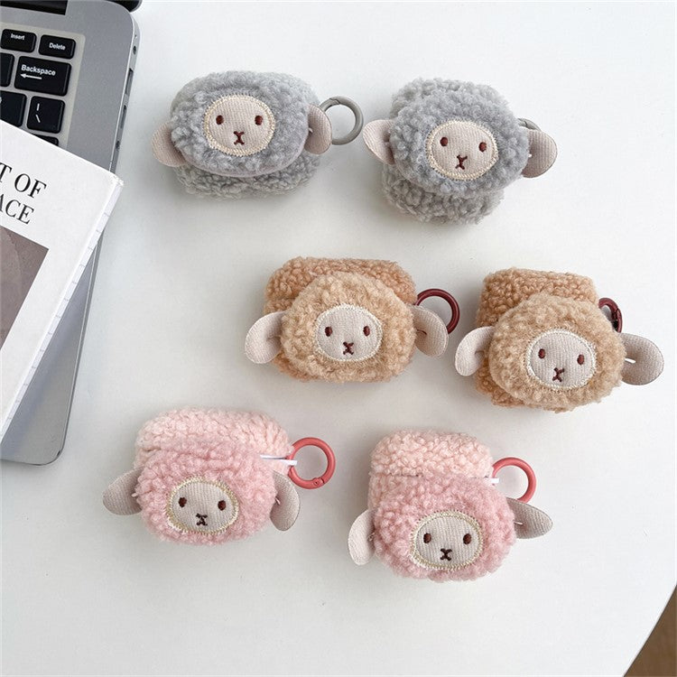 For Apple AirPods with Charging Case (2016) / (2019) / AirPods with Wireless Charging Case (2019) Cute Sheep Decor Earphone Case Fluff TPU Earbud Anti-drop Cover with Ring Buckle - Pink