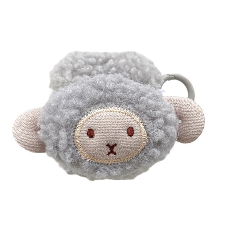 For Apple AirPods with Charging Case (2016) / (2019) / AirPods with Wireless Charging Case (2019) Cute Sheep Decor Earphone Case Fluff TPU Earbud Anti-drop Cover with Ring Buckle - Grey