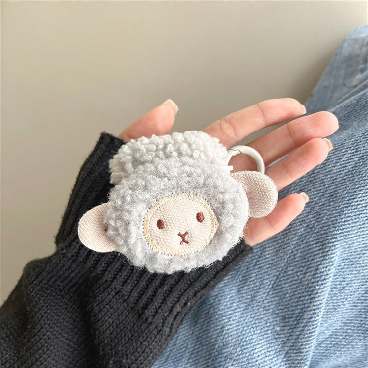 For Apple AirPods with Charging Case (2016) / (2019) / AirPods with Wireless Charging Case (2019) Cute Sheep Decor Earphone Case Fluff TPU Earbud Anti-drop Cover with Ring Buckle - Grey