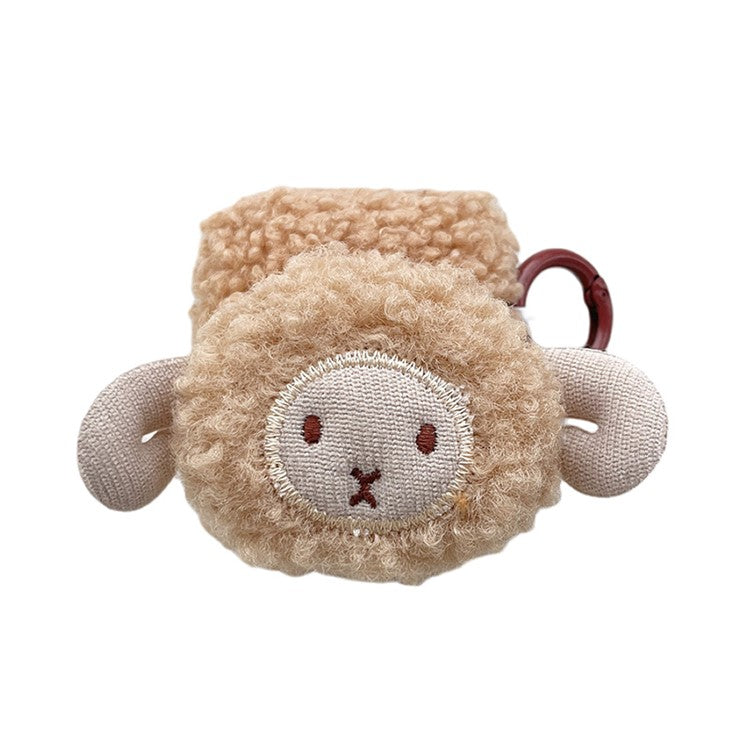 For Apple AirPods with Charging Case (2016) / (2019) / AirPods with Wireless Charging Case (2019) Cute Sheep Decor Earphone Case Fluff TPU Earbud Anti-drop Cover with Ring Buckle - Brown