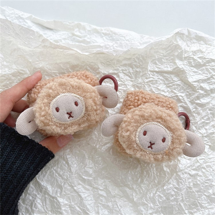 For Apple AirPods with Charging Case (2016) / (2019) / AirPods with Wireless Charging Case (2019) Cute Sheep Decor Earphone Case Fluff TPU Earbud Anti-drop Cover with Ring Buckle - Brown