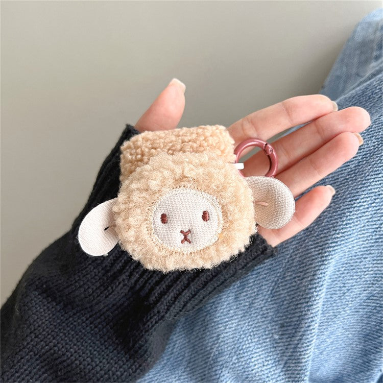 For Apple AirPods with Charging Case (2016) / (2019) / AirPods with Wireless Charging Case (2019) Cute Sheep Decor Earphone Case Fluff TPU Earbud Anti-drop Cover with Ring Buckle - Brown