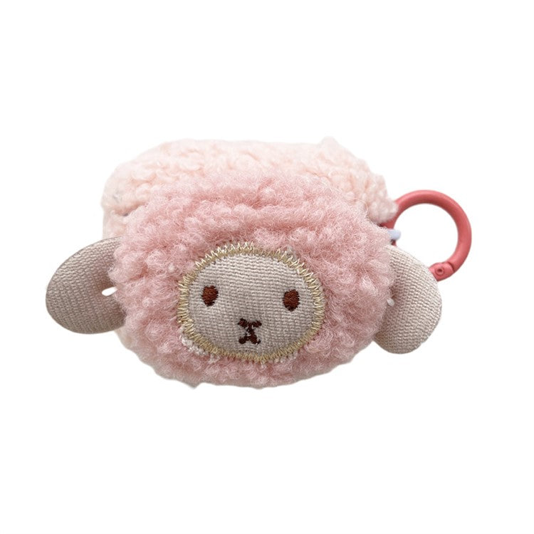 For Apple AirPods Pro Cute Sheep Decor Fluff TPU Bluetooth Earphone Cover Anti-drop Earbud Case with Ring Buckle - Pink