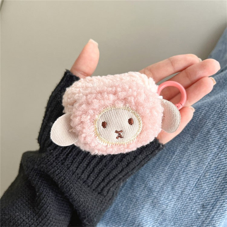 For Apple AirPods Pro Cute Sheep Decor Fluff TPU Bluetooth Earphone Cover Anti-drop Earbud Case with Ring Buckle - Pink