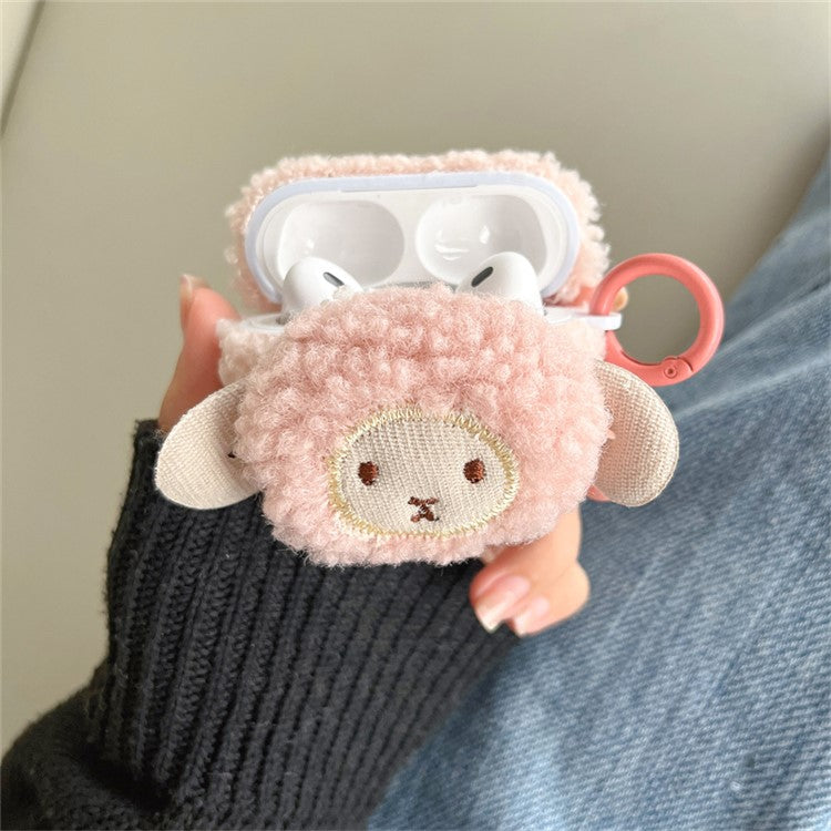 For Apple AirPods Pro Cute Sheep Decor Fluff TPU Bluetooth Earphone Cover Anti-drop Earbud Case with Ring Buckle - Pink