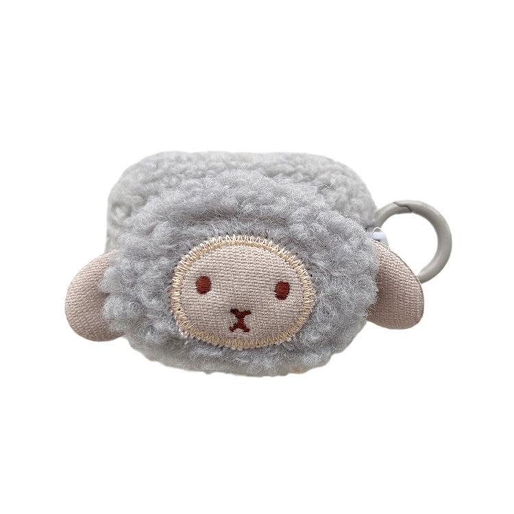 For Apple AirPods Pro Cute Sheep Decor Fluff TPU Bluetooth Earphone Cover Anti-drop Earbud Case with Ring Buckle - Grey