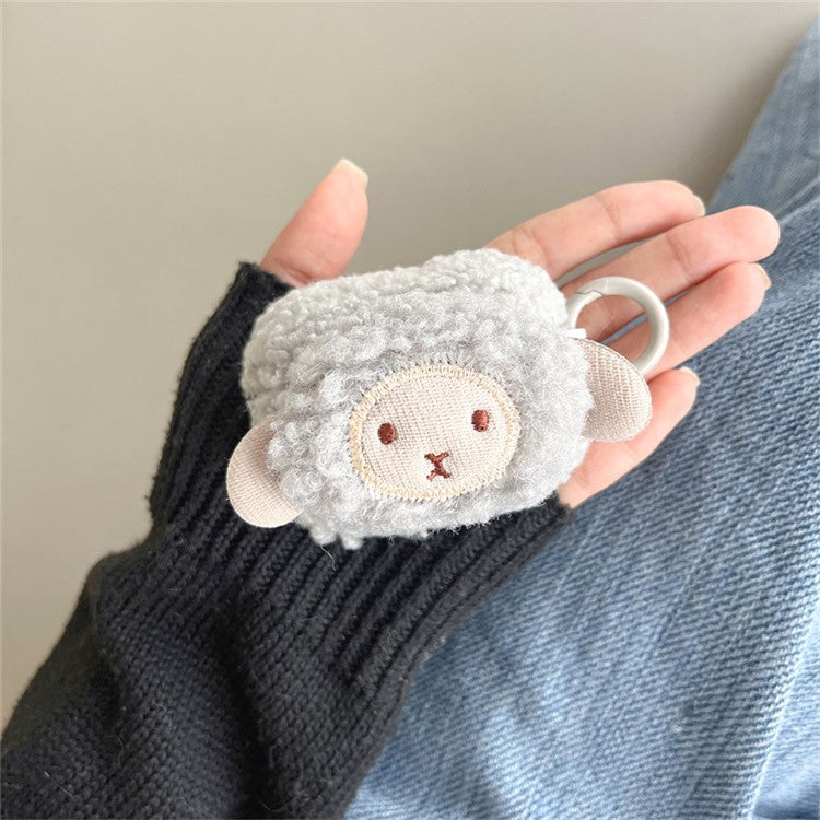 For Apple AirPods Pro Cute Sheep Decor Fluff TPU Bluetooth Earphone Cover Anti-drop Earbud Case with Ring Buckle - Grey