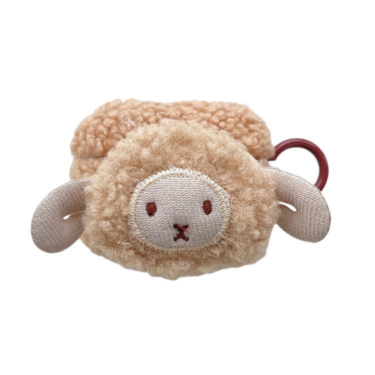 For Apple AirPods Pro Cute Sheep Decor Fluff TPU Bluetooth Earphone Cover Anti-drop Earbud Case with Ring Buckle - Brown