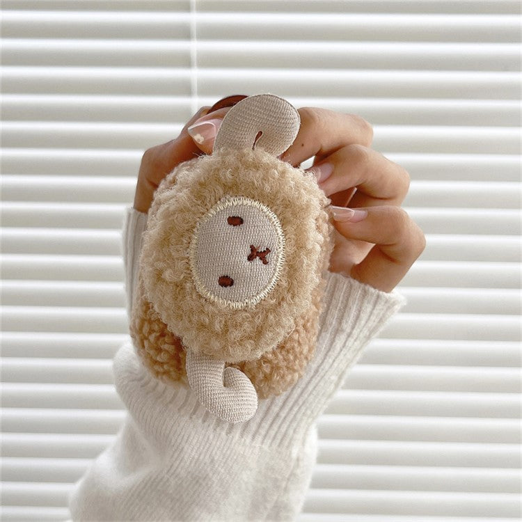 For Apple AirPods Pro Cute Sheep Decor Fluff TPU Bluetooth Earphone Cover Anti-drop Earbud Case with Ring Buckle - Brown