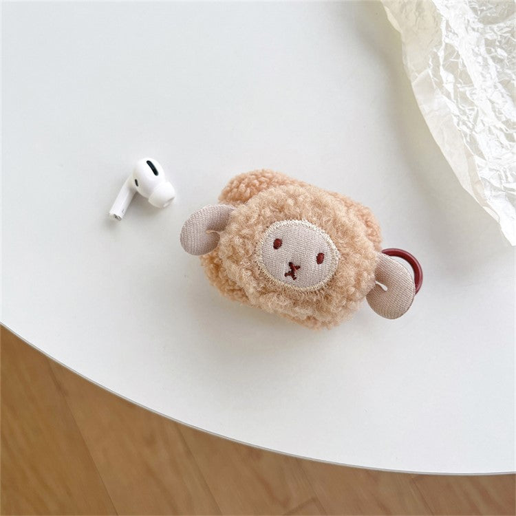 For Apple AirPods Pro Cute Sheep Decor Fluff TPU Bluetooth Earphone Cover Anti-drop Earbud Case with Ring Buckle - Brown