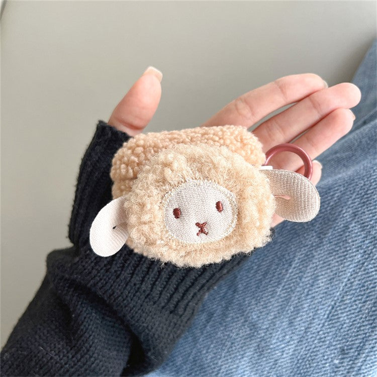 For Apple AirPods Pro Cute Sheep Decor Fluff TPU Bluetooth Earphone Cover Anti-drop Earbud Case with Ring Buckle - Brown