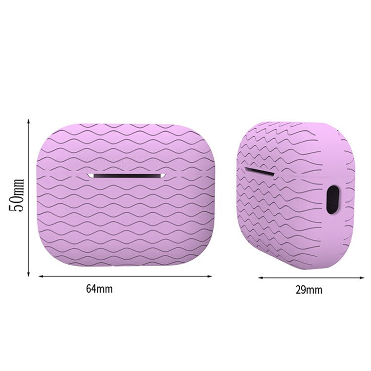 For Apple AirPods Pro 2 Wavy Edge Ocean Style Earphone Silicone Case Bluetooth Earbud Anti-drop Cover with Lanyard - Violet