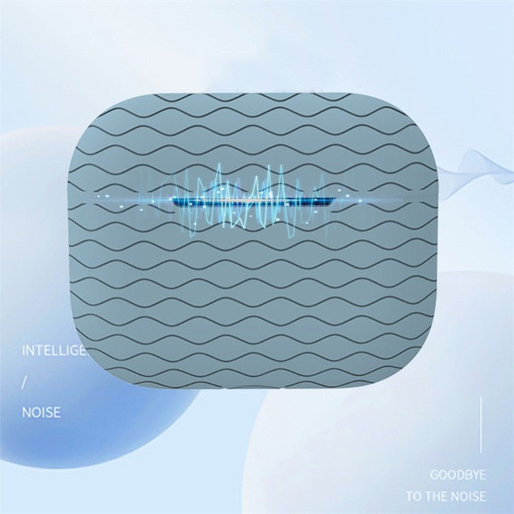 For Apple AirPods Pro 2 Wavy Edge Ocean Style Earphone Silicone Case Bluetooth Earbud Anti-drop Cover with Lanyard - Denim Blue