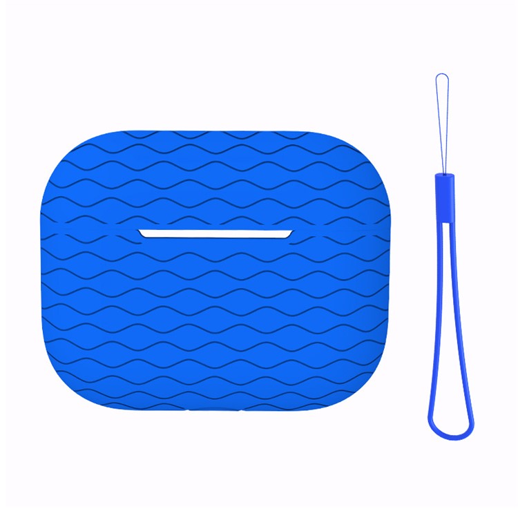 For Apple AirPods Pro 2 Wavy Edge Ocean Style Earphone Silicone Case Bluetooth Earbud Anti-drop Cover with Lanyard - Blue