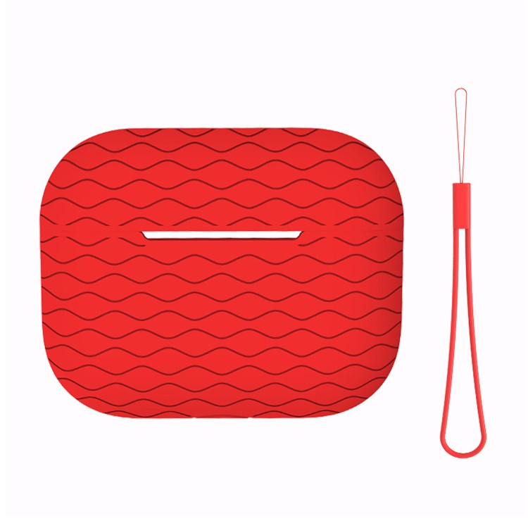 For Apple AirPods Pro 2 Wavy Edge Ocean Style Earphone Silicone Case Bluetooth Earbud Anti-drop Cover with Lanyard - Red