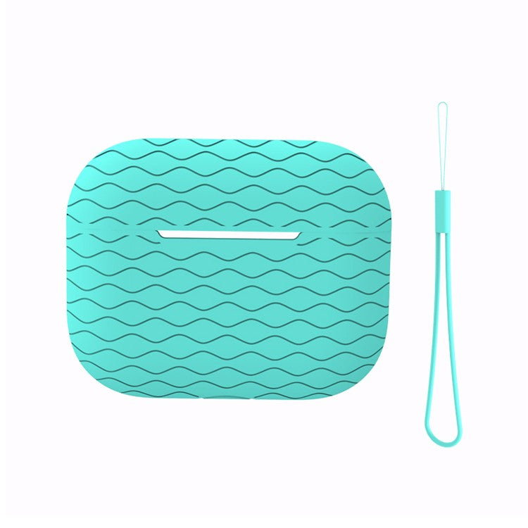 For Apple AirPods Pro 2 Wavy Edge Ocean Style Earphone Silicone Case Bluetooth Earbud Anti-drop Cover with Lanyard - Mint Green