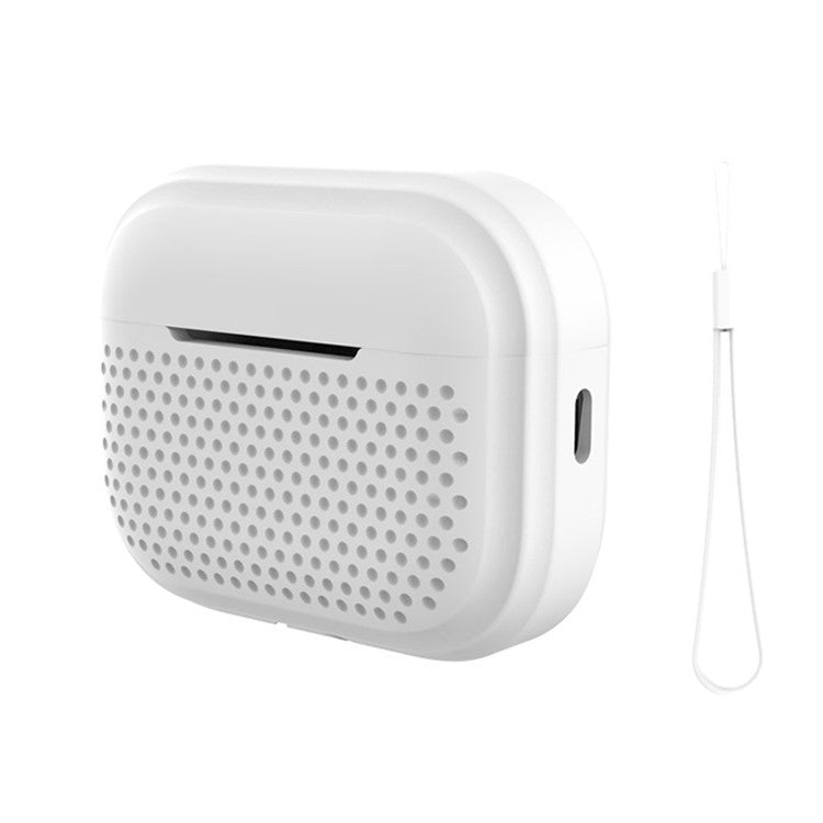 For Apple AirPods Pro 2 Radio Style Bluetooth Earphone Protective Case Anti-scratch Earbud Cover with Lanyard - White