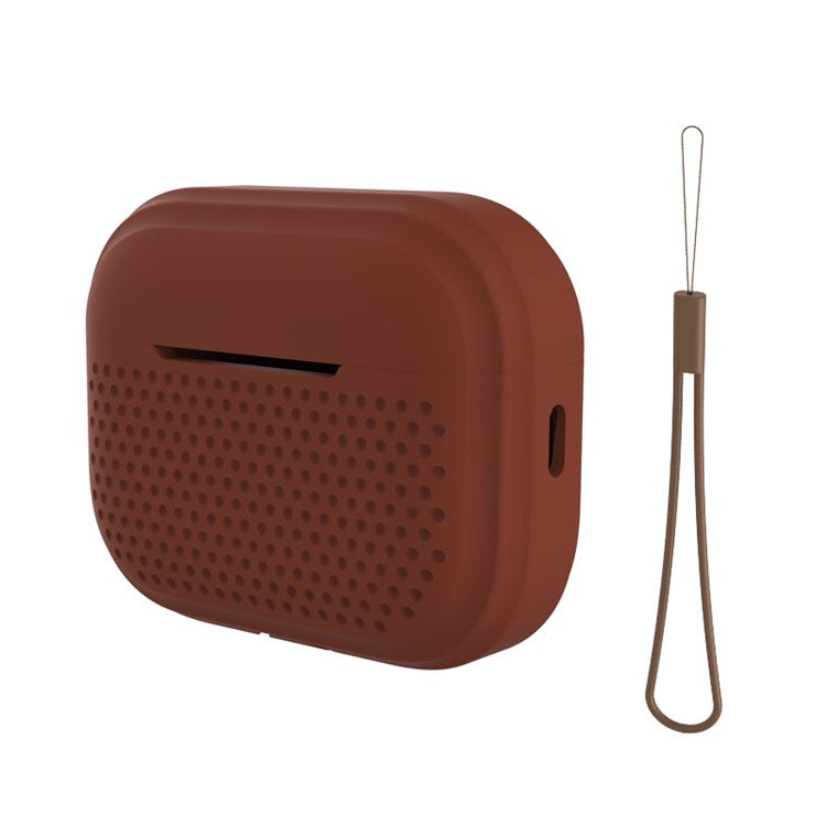 For Apple AirPods Pro 2 Radio Style Bluetooth Earphone Protective Case Anti-scratch Earbud Cover with Lanyard - Brown