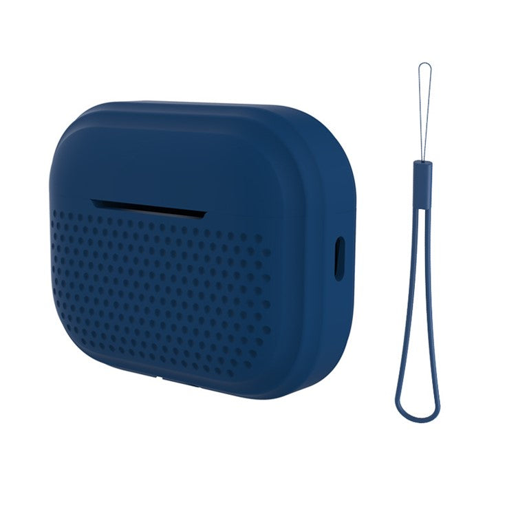 For Apple AirPods Pro 2 Radio Style Bluetooth Earphone Protective Case Anti-scratch Earbud Cover with Lanyard - Midnight Blue