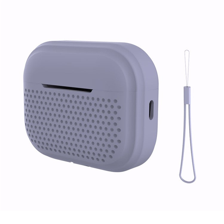 For Apple AirPods Pro 2 Radio Style Bluetooth Earphone Protective Case Anti-scratch Earbud Cover with Lanyard - Grey Blue