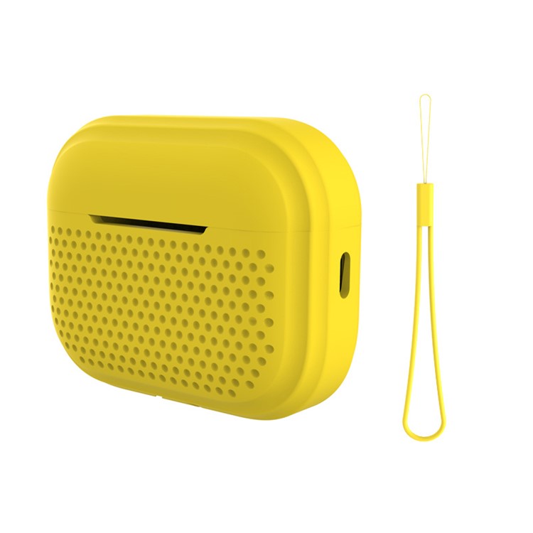 For Apple AirPods Pro 2 Radio Style Bluetooth Earphone Protective Case Anti-scratch Earbud Cover with Lanyard - Yellow