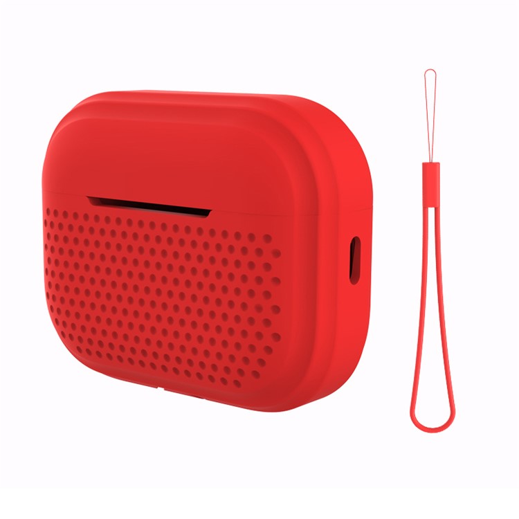 For Apple AirPods Pro 2 Radio Style Bluetooth Earphone Protective Case Anti-scratch Earbud Cover with Lanyard - Red