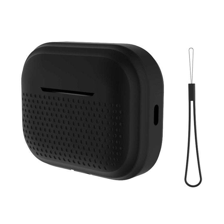 For Apple AirPods Pro 2 Radio Style Bluetooth Earphone Protective Case Anti-scratch Earbud Cover with Lanyard - Black