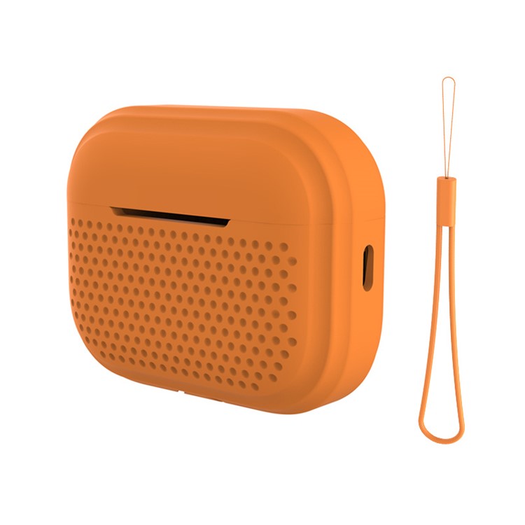 For Apple AirPods Pro 2 Radio Style Bluetooth Earphone Protective Case Anti-scratch Earbud Cover with Lanyard - Orange