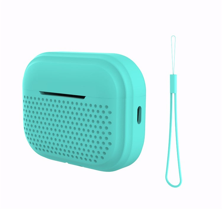 For Apple AirPods Pro 2 Radio Style Bluetooth Earphone Protective Case Anti-scratch Earbud Cover with Lanyard - Mint Green