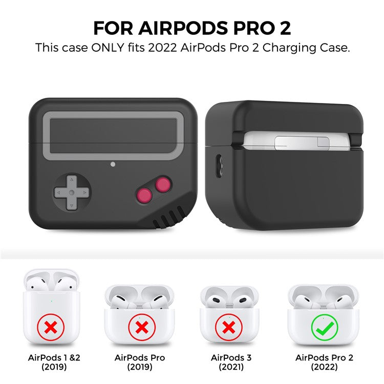 AHASTYLE PT-JY07 Separated Design Silicone Case for AirPods Pro 2 / Pro Earphone Charging Bin Anti-Scratch Protective Cover Game Console Shape Sleeve - Black