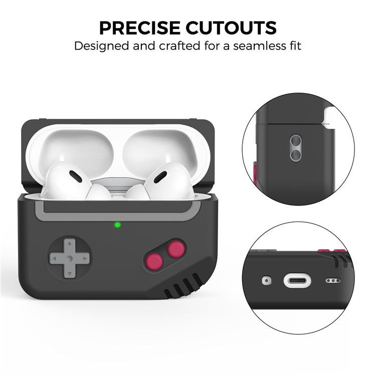 AHASTYLE PT-JY07 Separated Design Silicone Case for AirPods Pro 2 / Pro Earphone Charging Bin Anti-Scratch Protective Cover Game Console Shape Sleeve - Black