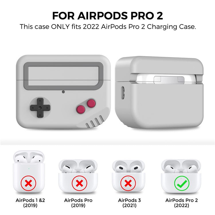 AHASTYLE PT-JY07 Separated Design Silicone Case for AirPods Pro 2 / Pro Earphone Charging Bin Anti-Scratch Protective Cover Game Console Shape Sleeve - Grey-White