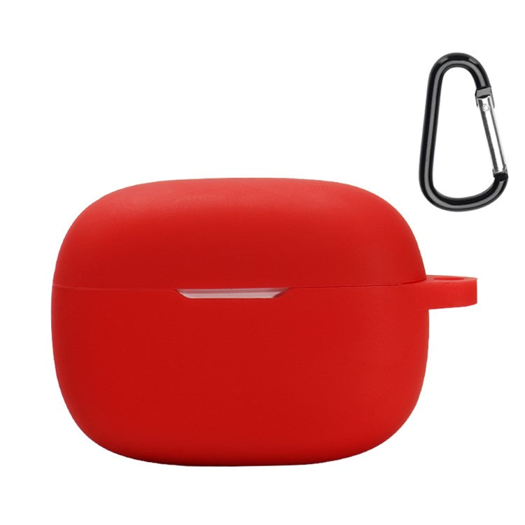 For JBL WAVE BEAM Bluetooth Earphone Silicone Protective Case Anti-scratch Anti-drop Cover with Anti-lost Buckle - Red