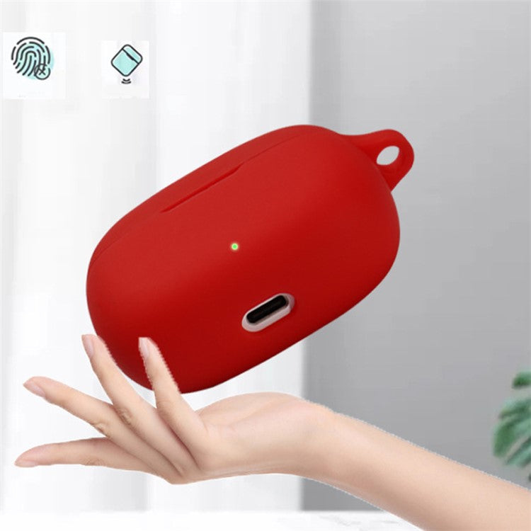 For JBL WAVE BEAM Bluetooth Earphone Silicone Protective Case Anti-scratch Anti-drop Cover with Anti-lost Buckle - Red