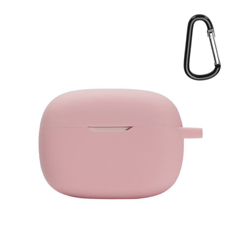 For JBL WAVE BEAM Bluetooth Earphone Silicone Protective Case Anti-scratch Anti-drop Cover with Anti-lost Buckle - Pink