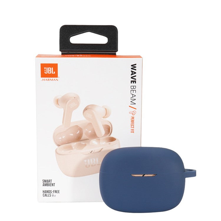 For JBL WAVE BEAM Bluetooth Earphone Silicone Protective Case Anti-scratch Anti-drop Cover with Anti-lost Buckle - Midnight Blue