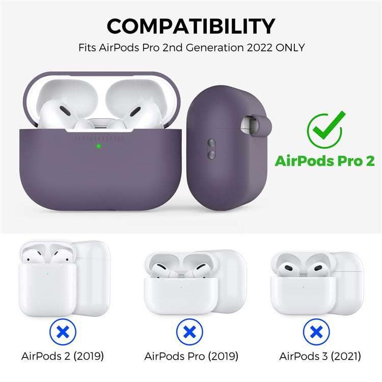 AHASTYLE PT187-G Shockproof Silicone Case for Apple AirPods Pro 2 Earphone Charging Bin Drop Protection Cover with Carrying Loop Strap - Dark Purple