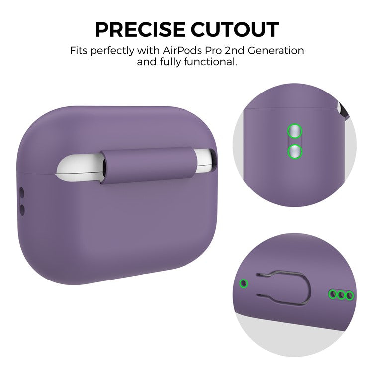 AHASTYLE PT187-G Shockproof Silicone Case for Apple AirPods Pro 2 Earphone Charging Bin Drop Protection Cover with Carrying Loop Strap - Dark Purple