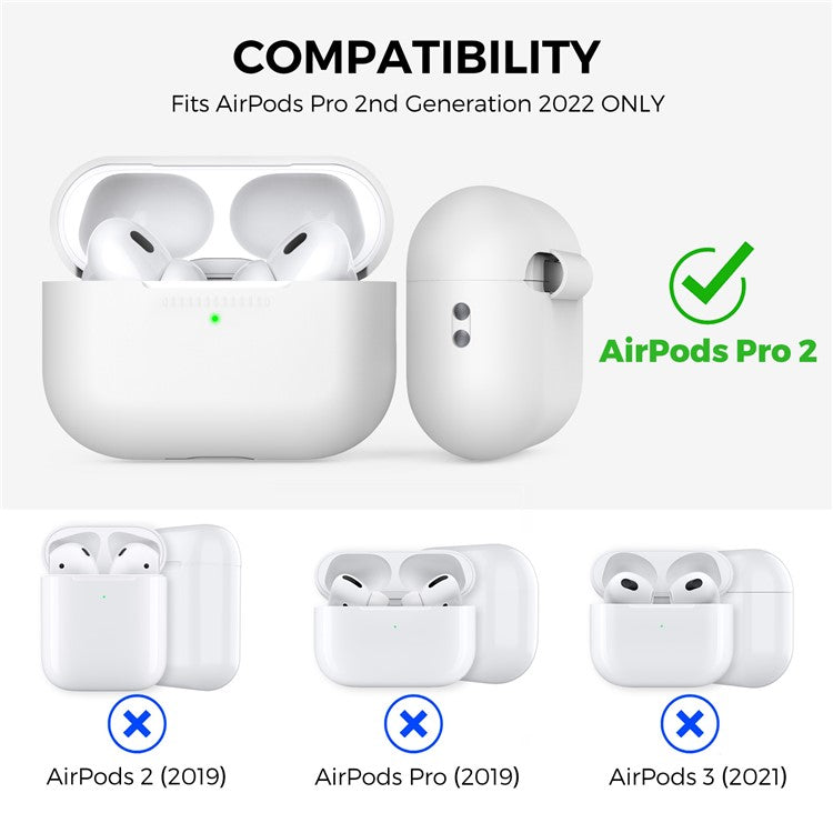 AHASTYLE PT187-G Shockproof Silicone Case for Apple AirPods Pro 2 Earphone Charging Bin Drop Protection Cover with Carrying Loop Strap - White