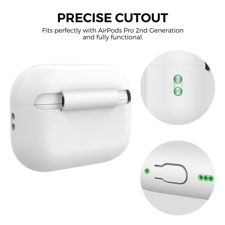 AHASTYLE PT187-G Shockproof Silicone Case for Apple AirPods Pro 2 Earphone Charging Bin Drop Protection Cover with Carrying Loop Strap - White