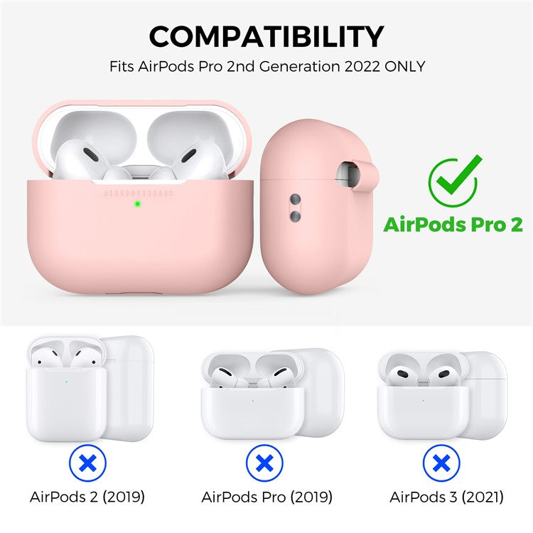 AHASTYLE PT187-G Shockproof Silicone Case for Apple AirPods Pro 2 Earphone Charging Bin Drop Protection Cover with Carrying Loop Strap - Pink