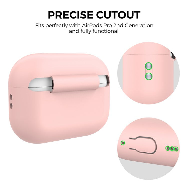 AHASTYLE PT187-G Shockproof Silicone Case for Apple AirPods Pro 2 Earphone Charging Bin Drop Protection Cover with Carrying Loop Strap - Pink