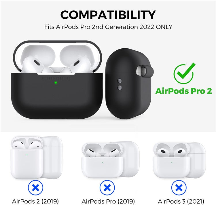 AHASTYLE PT187-G Shockproof Silicone Case for Apple AirPods Pro 2 Earphone Charging Bin Drop Protection Cover with Carrying Loop Strap - Black